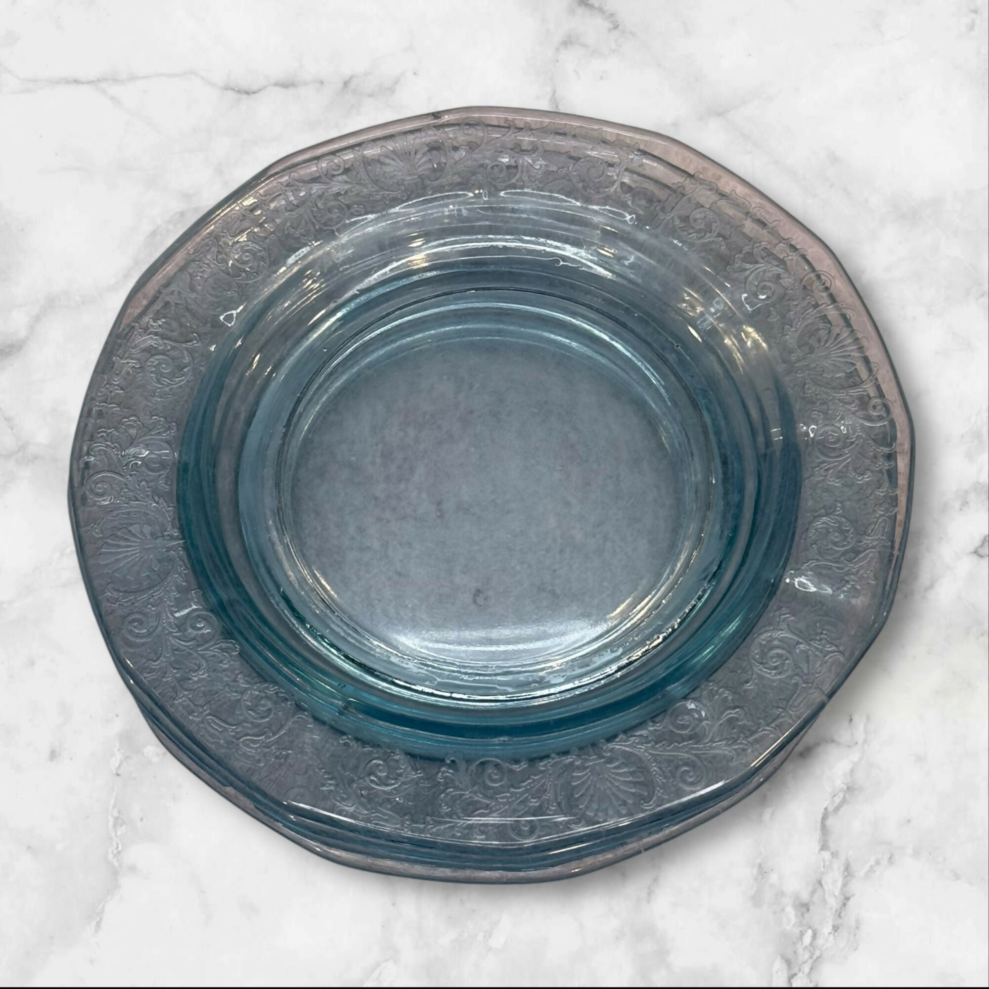 Fostoria Versailles Blue Finger Bowls & Underplates | Set of 4 | Great
