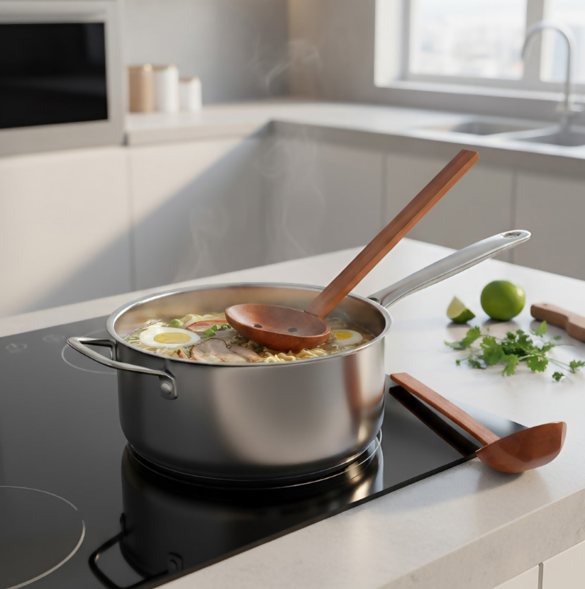 Anygleam Brown 2pcs Wooden Ladle Mix Style Food Kitchen Tableware
