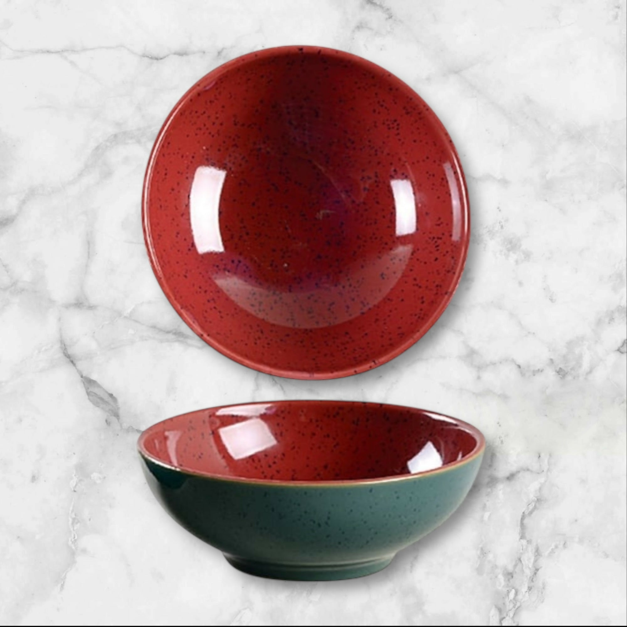 Denby Harlequin Red/Green Stoneware Soup Cereal Bowls | Set of 3 | Good