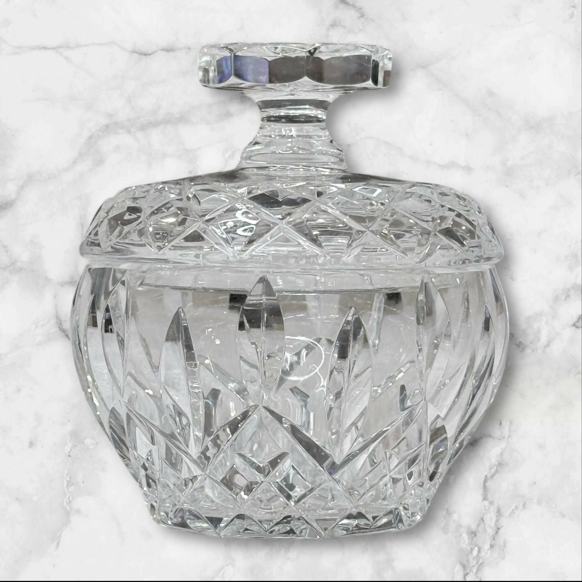Cut Crystal Lidded Candy Dish | Elegant Hand-Cut Design | Excellent Condition