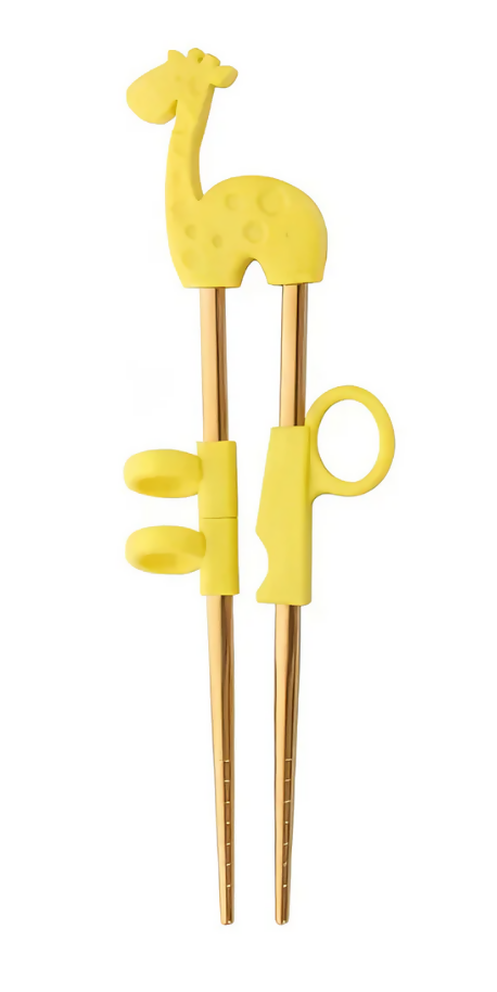 Anygleam Yellow Gold Giraffe Chopsticks – 1 Pair | Reusable Stainless Steel Cartoon Kids Utensils