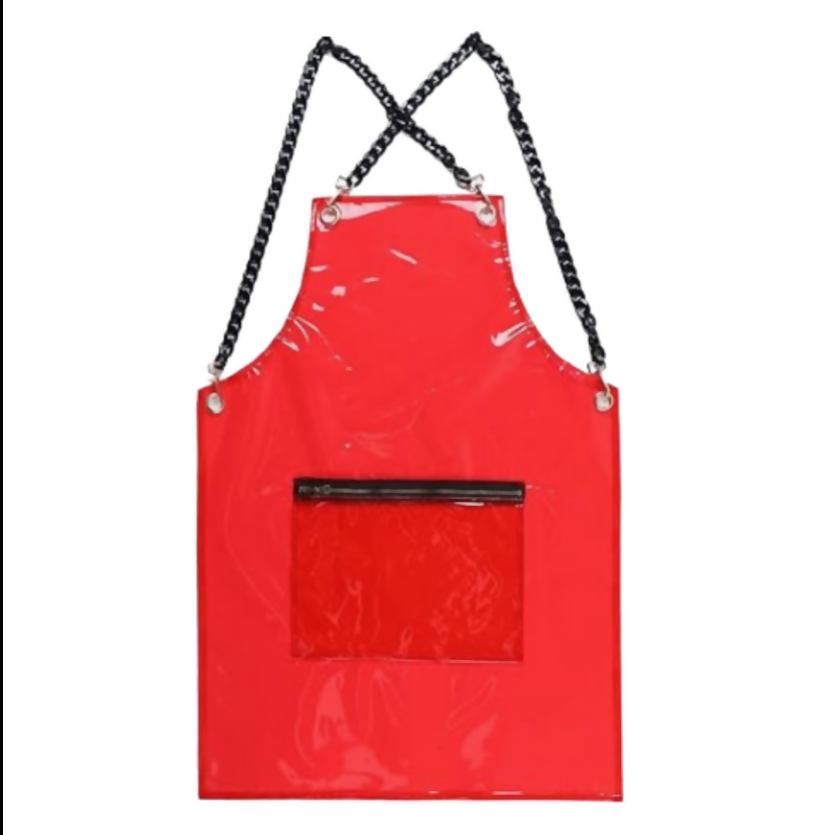 Anypron Barber Apron Red Waterproof Cross-Back 3 Pockets for Stylists