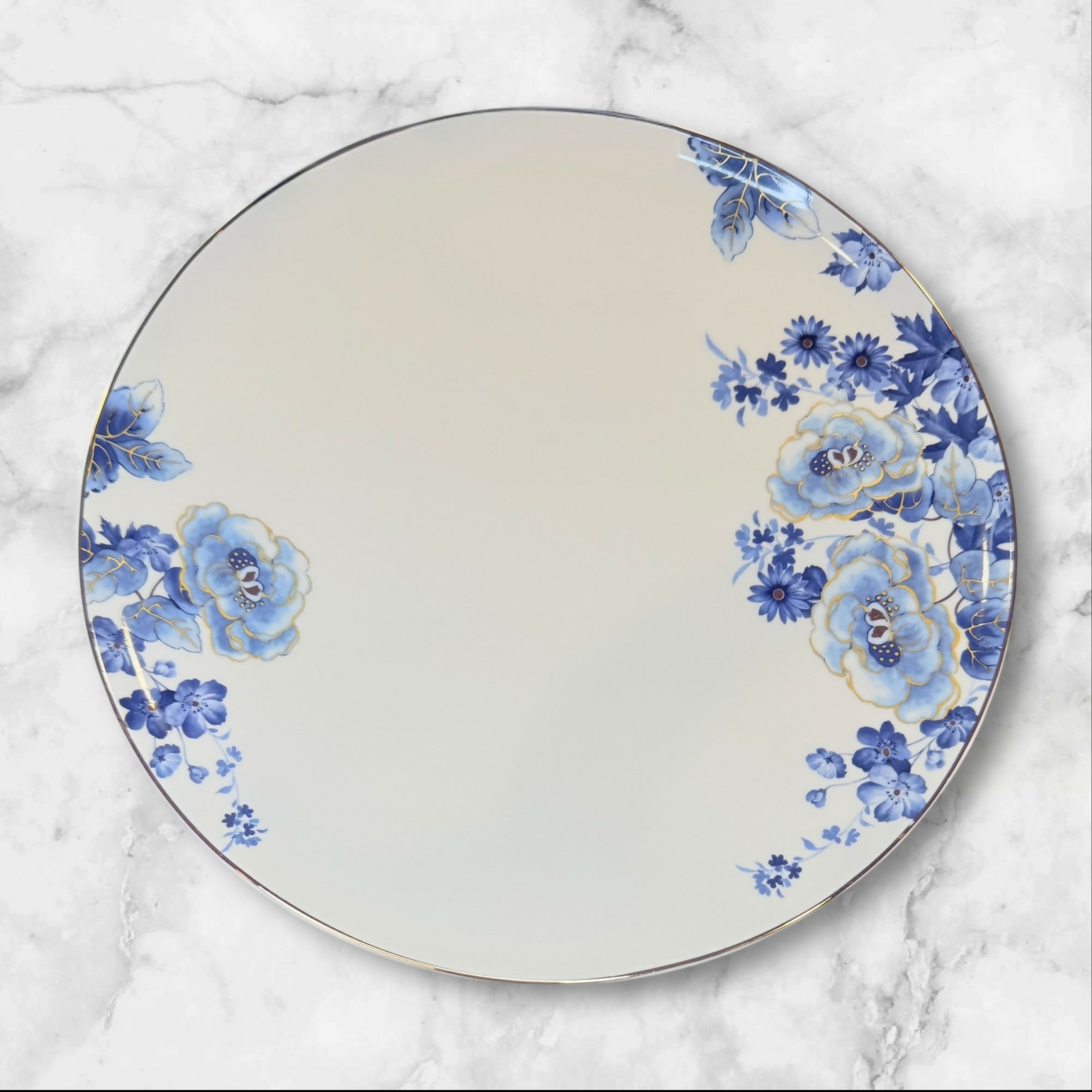 Vintage Blue Floral Porcelain Salad Plates | Set of 4 | Excellent