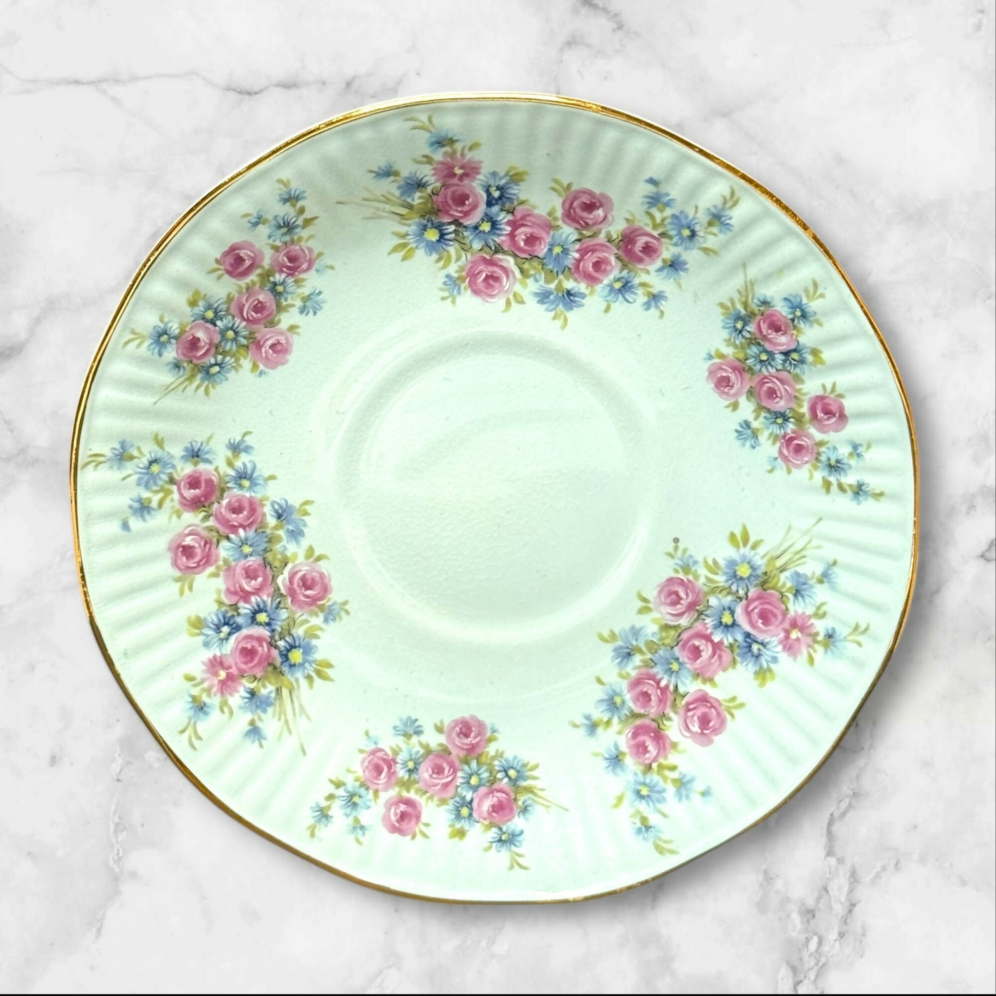 Elizabethan Fine Bone China Teacup & Saucer | Mint Floral Rose | England