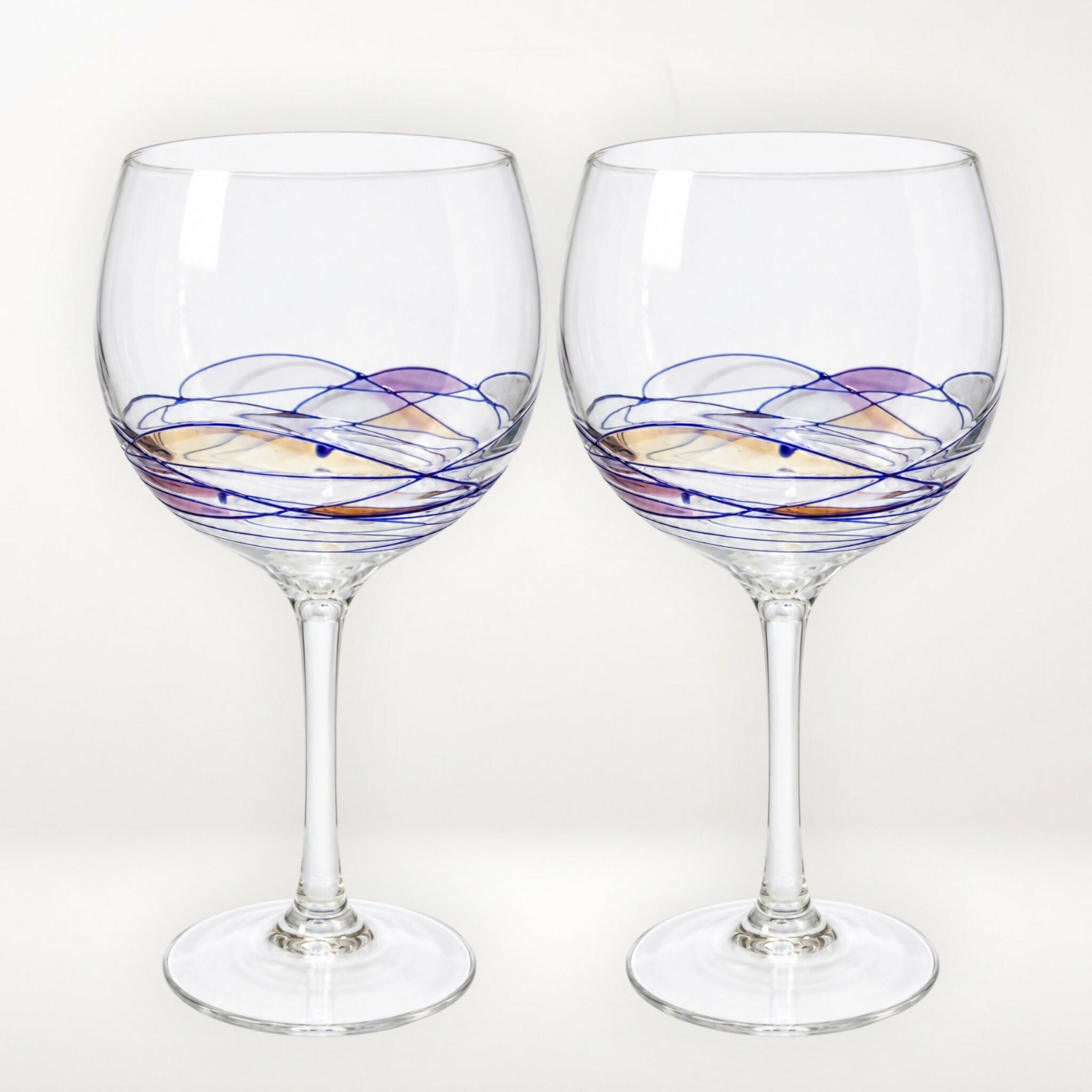 Murano Style Blown Glass Wine Goblets Set of 2 Multicolor Excellent Condition