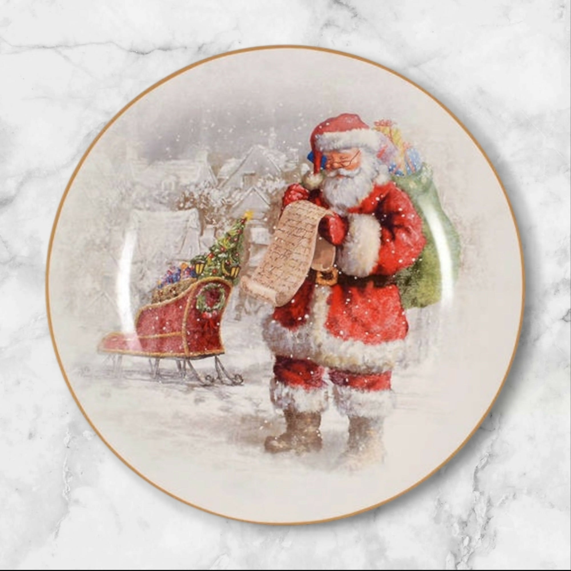 Pottery Barn Nostalgic Santa Christmas Salad Plates | Set of 4 | Excellent