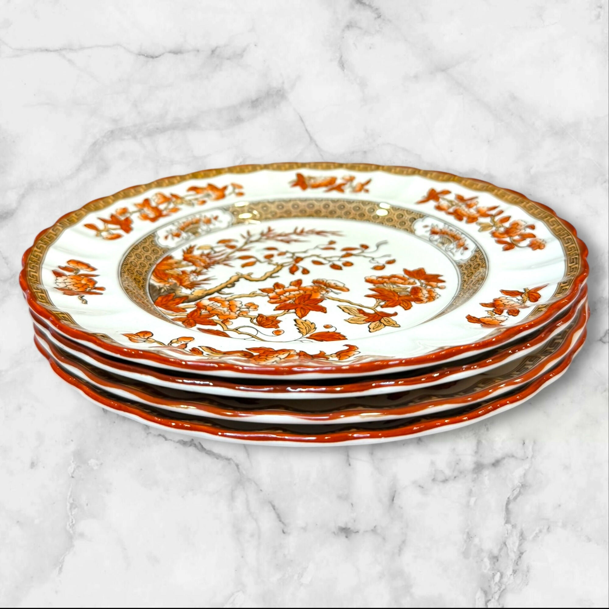 Spode Indian Tree Orange Rust Salad Plates | Set of 4 | Great Condition