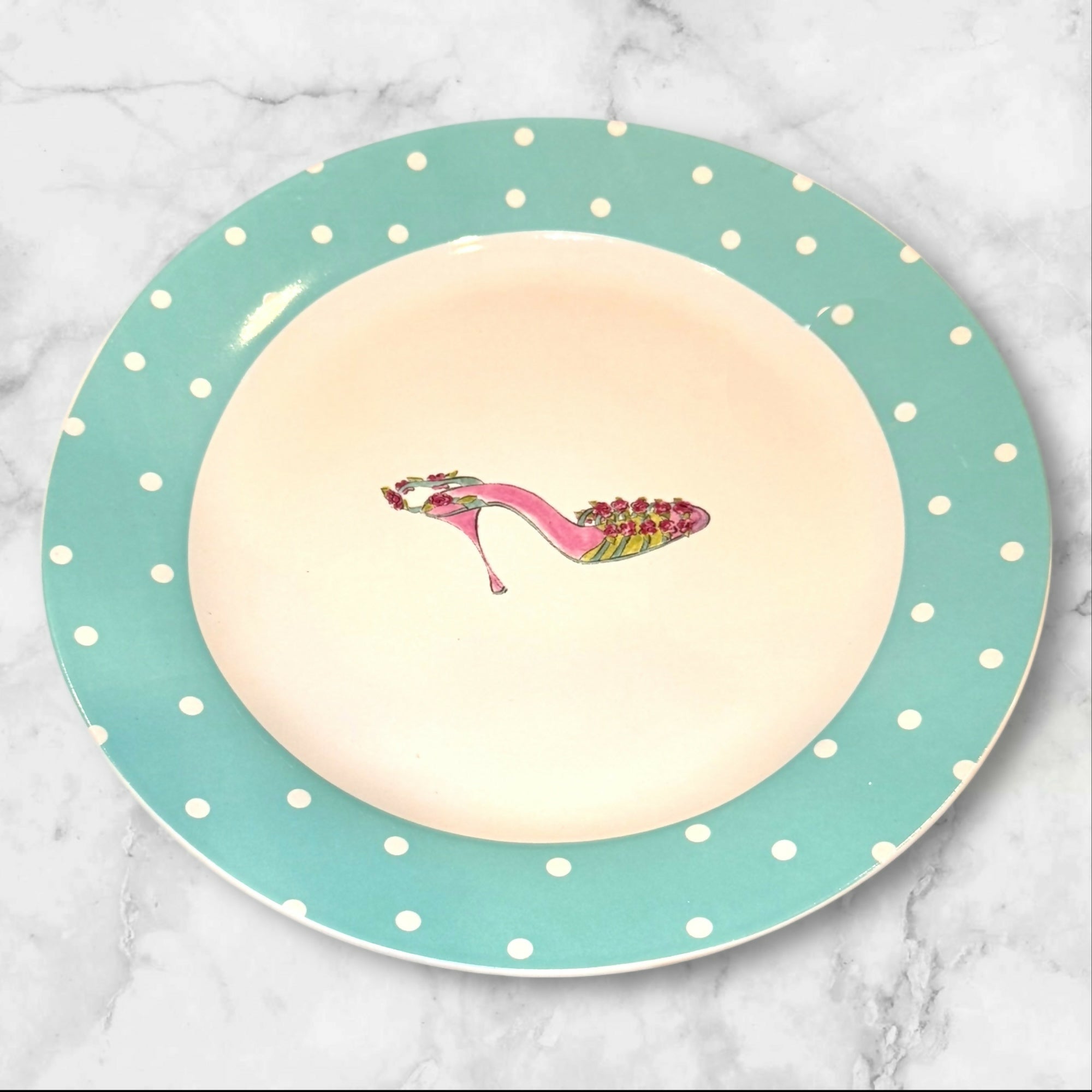Rosanna Designer Shoe Dinner Plates Polka Dot Set of 4 | 10.5” | Great Cond.