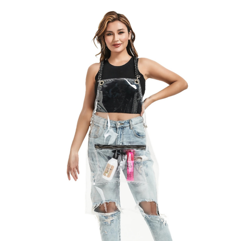 Anypron Transparent Barber Apron Waterproof Cross-Back 3 Pockets Stylists