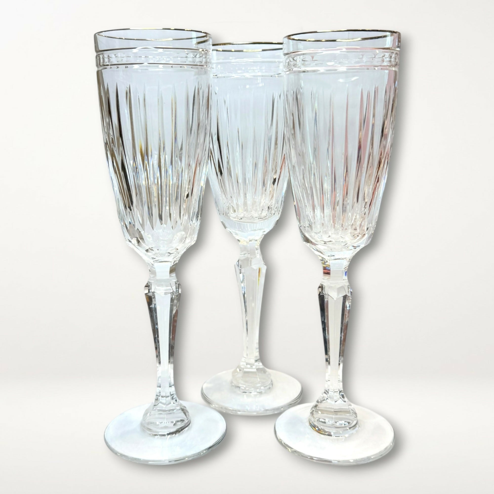 Waterford Hanover Gold Crystal Champagne Flutes | Set of 3 | Vintage