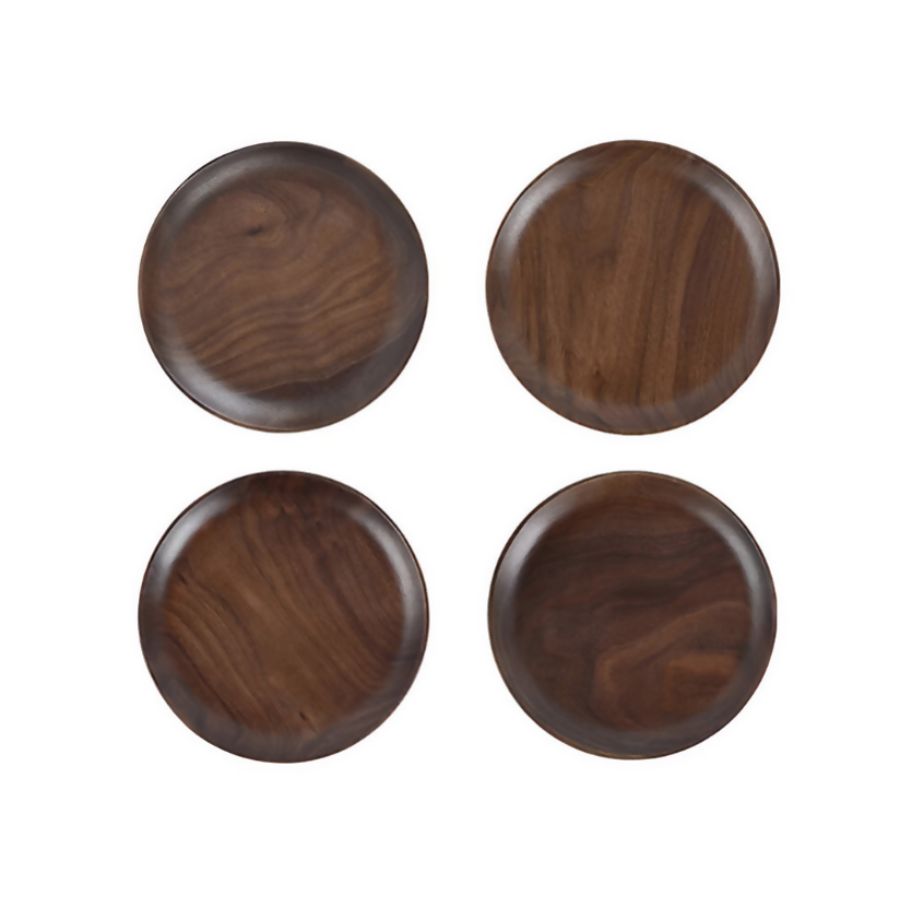 Anygleam Natural Brown 4pcs Wooden Plate Food Kitchen Tableware