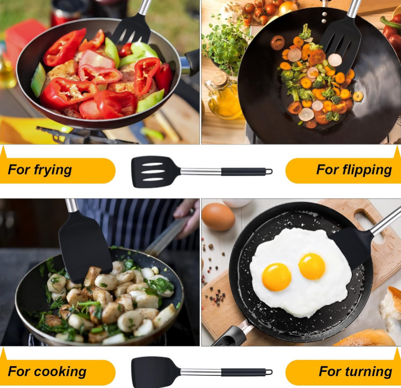 Anygleam Kitchen Utensils Non-stick Black/ Silver 15 Set Cooking Tool with Storage Box Accessories Heat Resistant Kitchenware