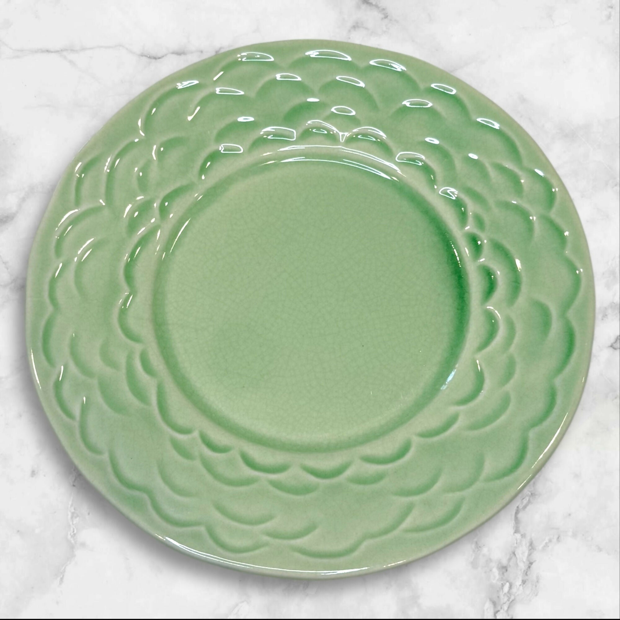 Kiln 4 Green Glazed Stoneware Salad Plates | Set of 4 | Good Condition