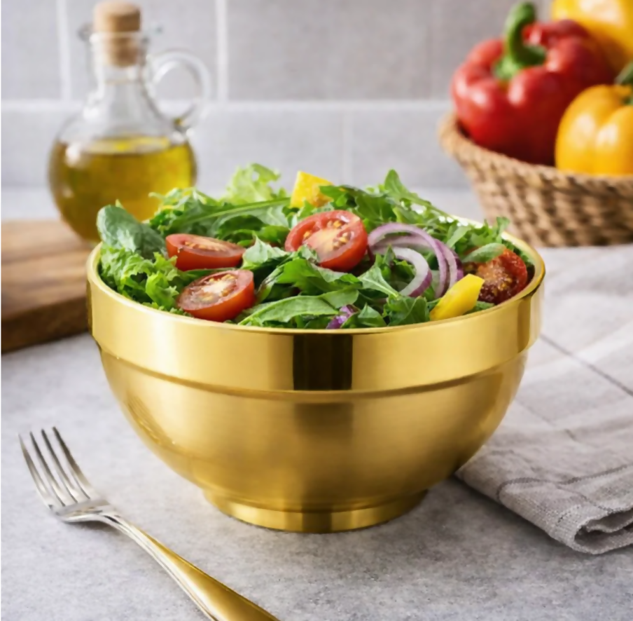 Anygleam Gold Rice Bowls – 2Pcs Small Stainless Steel, Single-Layer Anti-Scalding Cooking Utensils