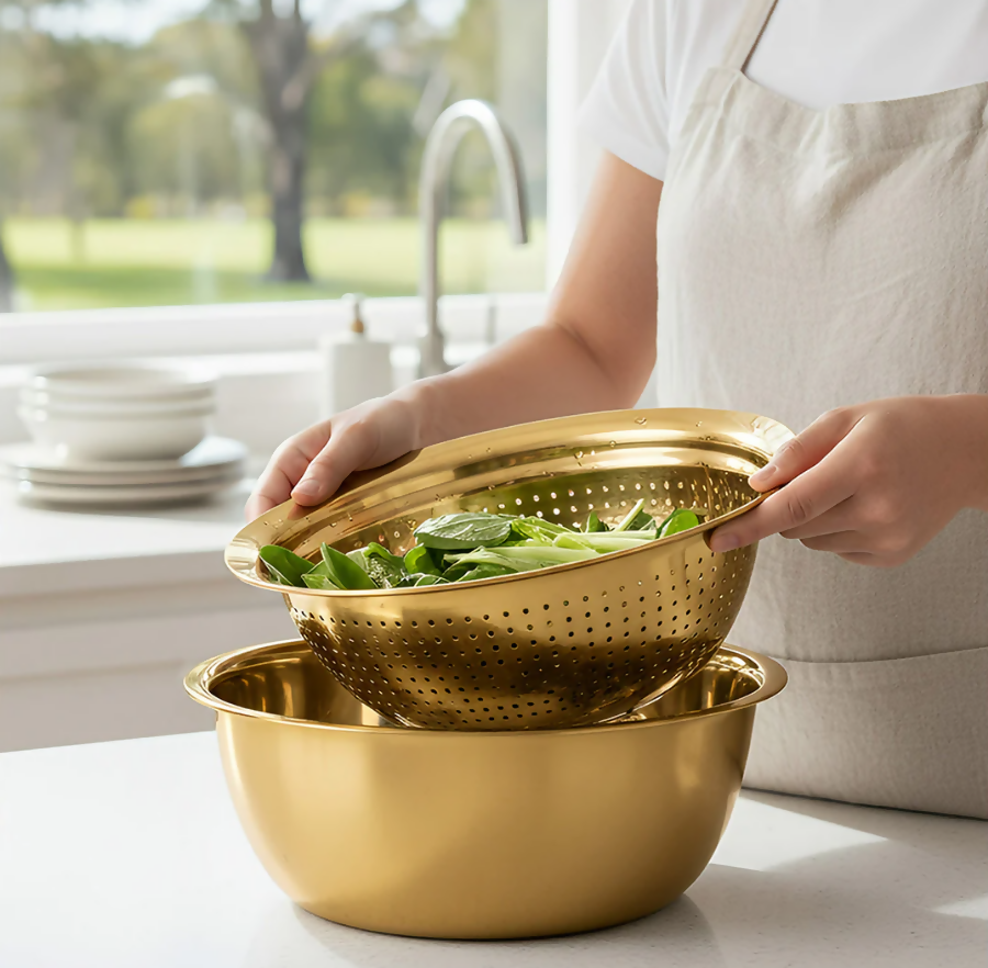 Anygleam Gold Stainless Steel Food Slicer – Multi-Function Kitchen Tool for Effortless Fruit & Vegetable Prep