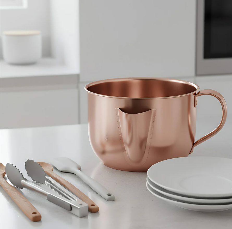 Anygleam Rose Gold Stainless Steel Separator Pot 1000ML – Golden Oil Filter Bowl for Soup, Gravy, Water & Fat Removal Kitchen Tool