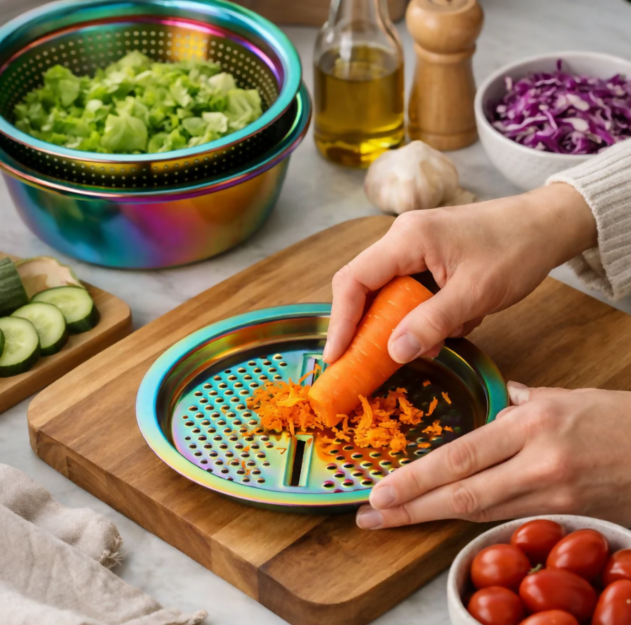 Anygleam Rainbow Stainless Steel Food Slicer – Multi-Function Kitchen Tool for Effortless Fruit & Vegetable Prep