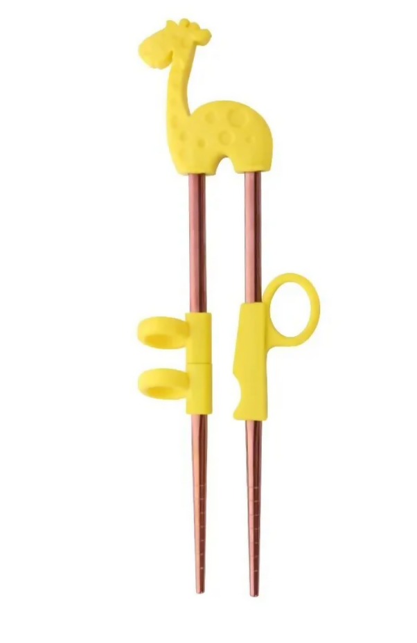 Anygleam Red Rainbow Giraffe Chopsticks – 1 Pair | Reusable Stainless Steel Cartoon Kids Utensils