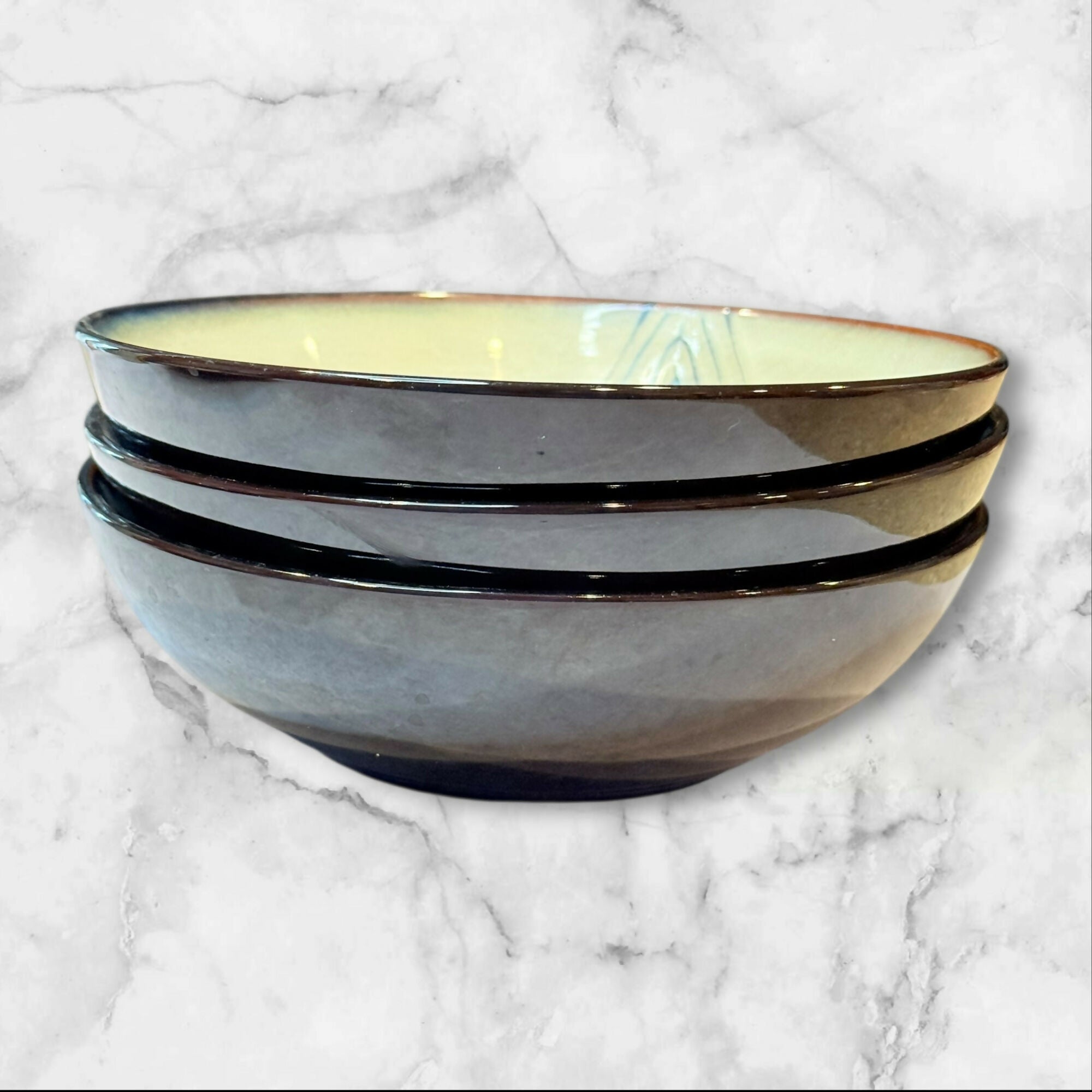 Pier 1 Teal Reactive Peacock Soup Cereal Bowls | Set of 3 | Excellent