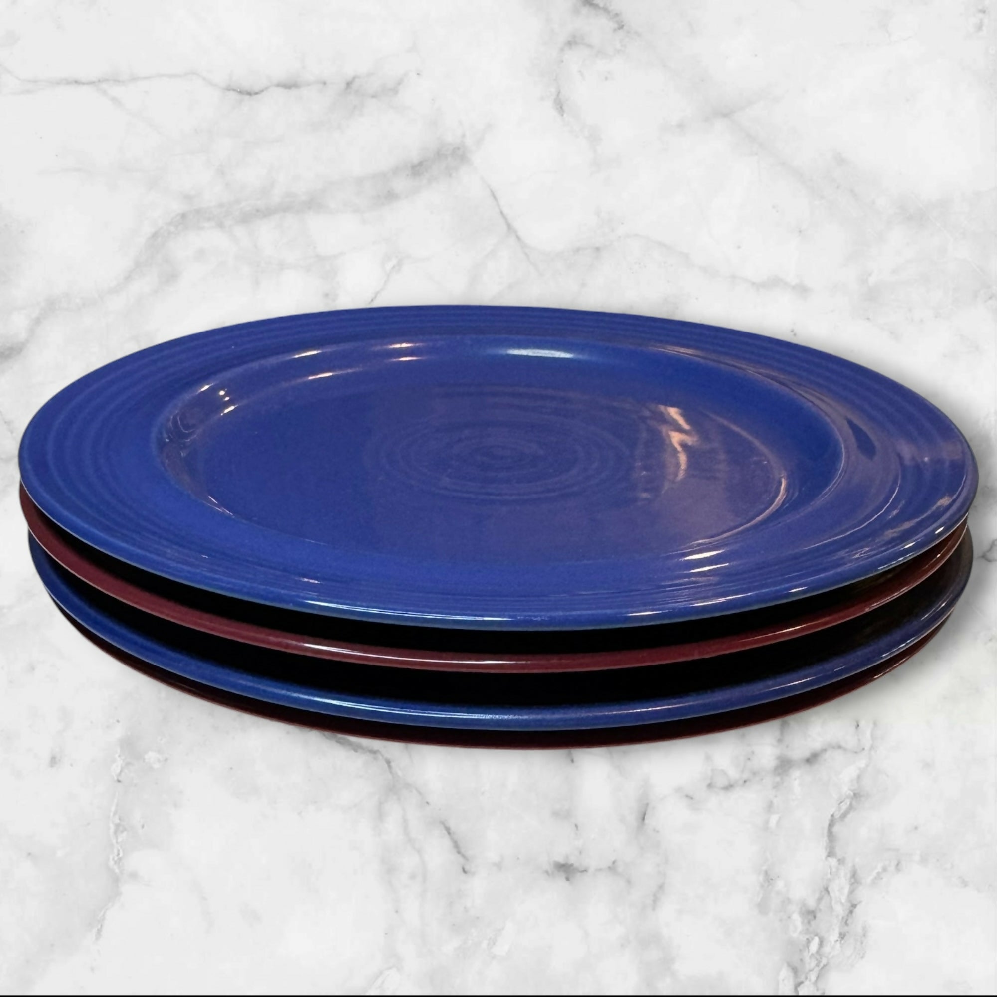 Pier 1 Festival Blue & Red Dinner Plates | Set of 4 | Good Used Condition