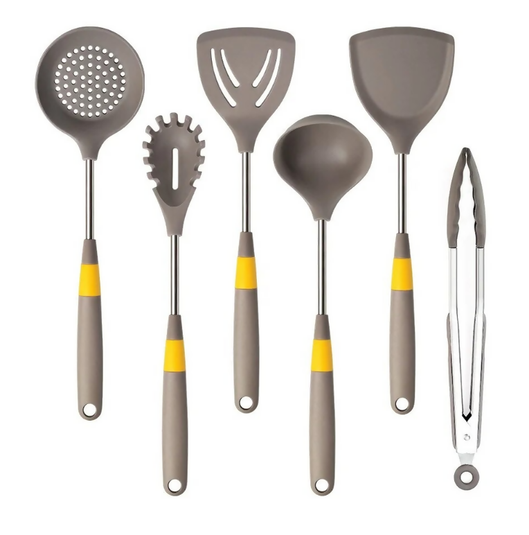 Anygleam Cooking Utensil 5 Set Khaki Heat Resistant Tools Spatula Kit with 1 Tong Kitchen Accessories Kitchenware Paddle Scoop for Nonstick Cookware