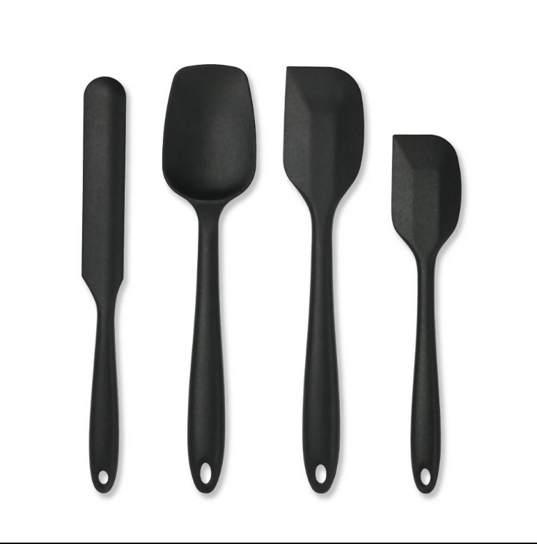 Anygleam Silicone Black Seamless Mixing Spatula 4 Set Kitchen Accessories Baking Utensil Kit Bread Cake Mixing Tools Cooking Scraper Heat Resistant