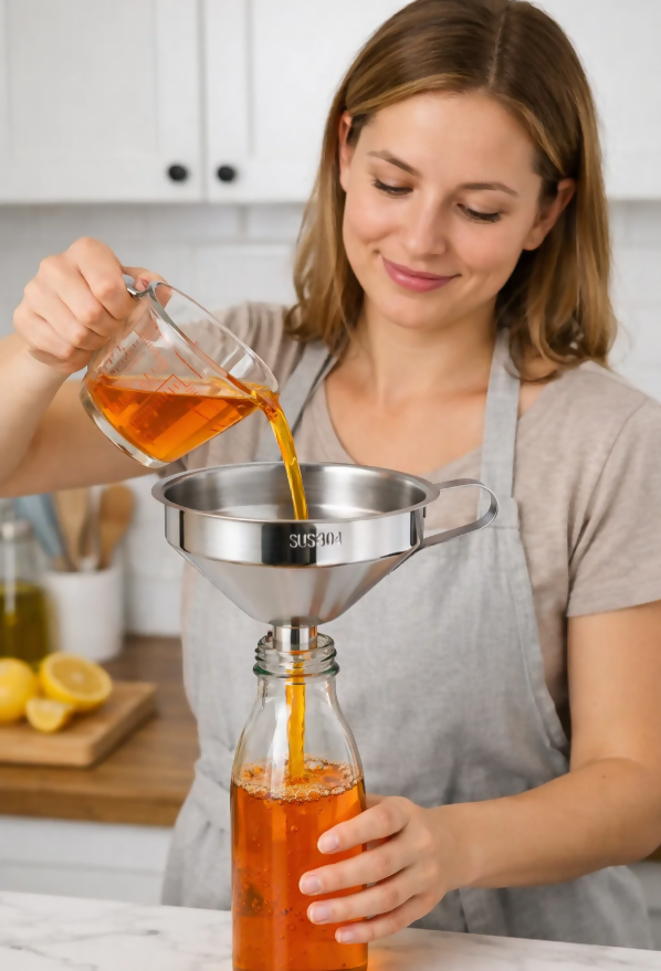 Anygleam Stainless Steel Funnel with Detachable Strainer –1 Pc Silver Wide Cone Mouth for Small Jars, Silver Kitchen Utensil