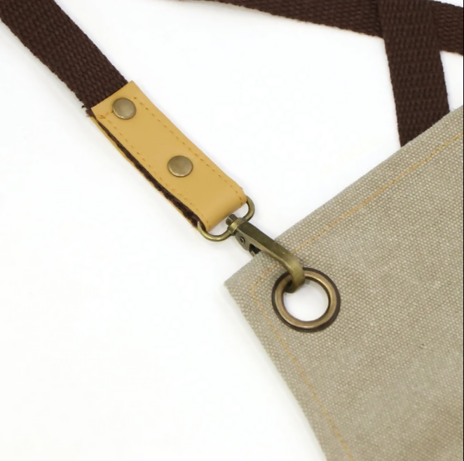 Anypron 16oz Grey Canvas Work Apron with Pockets for Barber Barista Chef