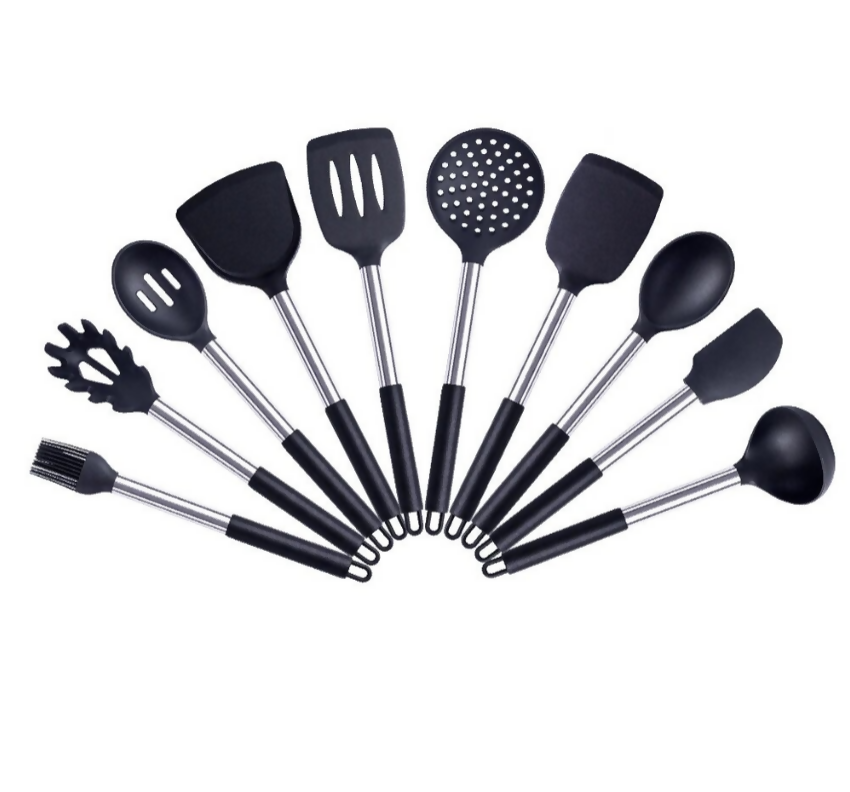 Anygleam Kitchen Utensils Non-stick Black/ Silver 10 Set Cooking Tool Accessories Heat Resistant Kitchenware