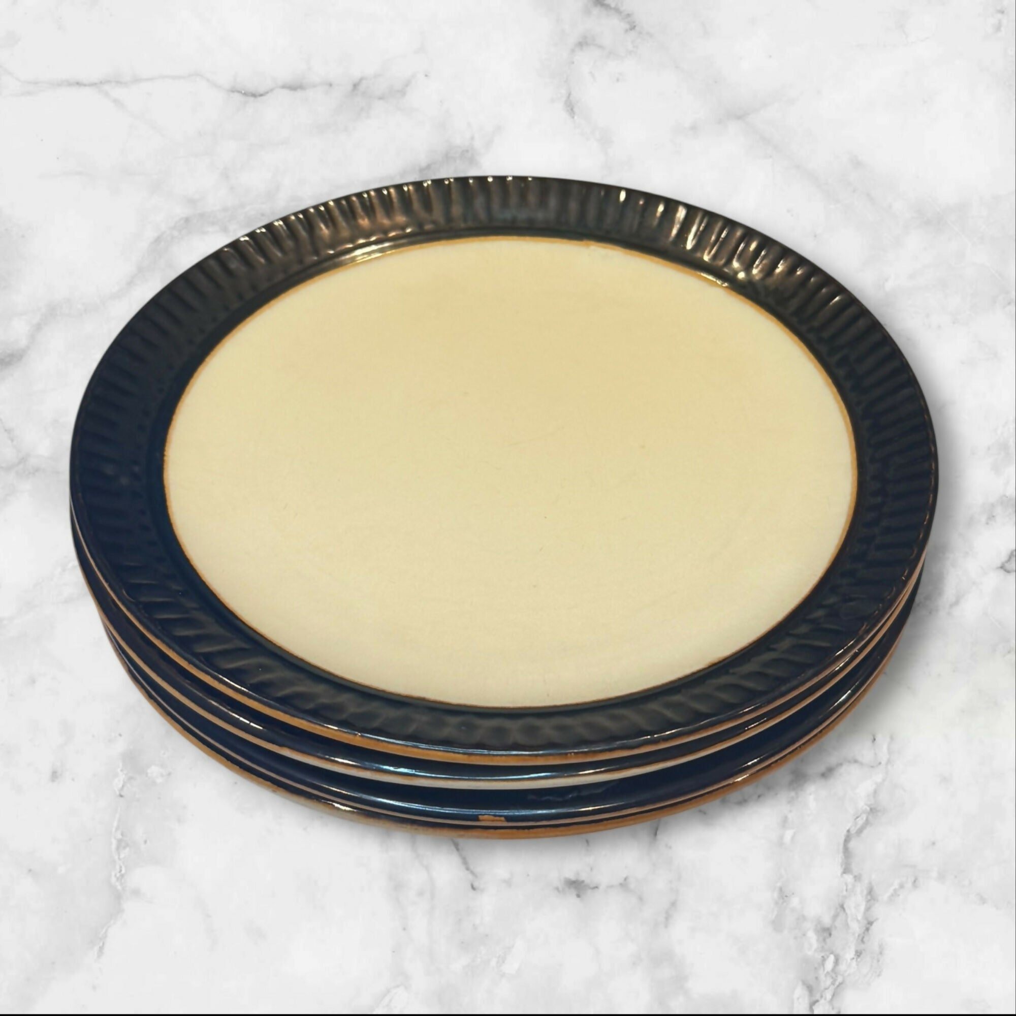 Crate & Barrel Scavo Salad Plates | Embossed Border | Set of 4 | Great Condition