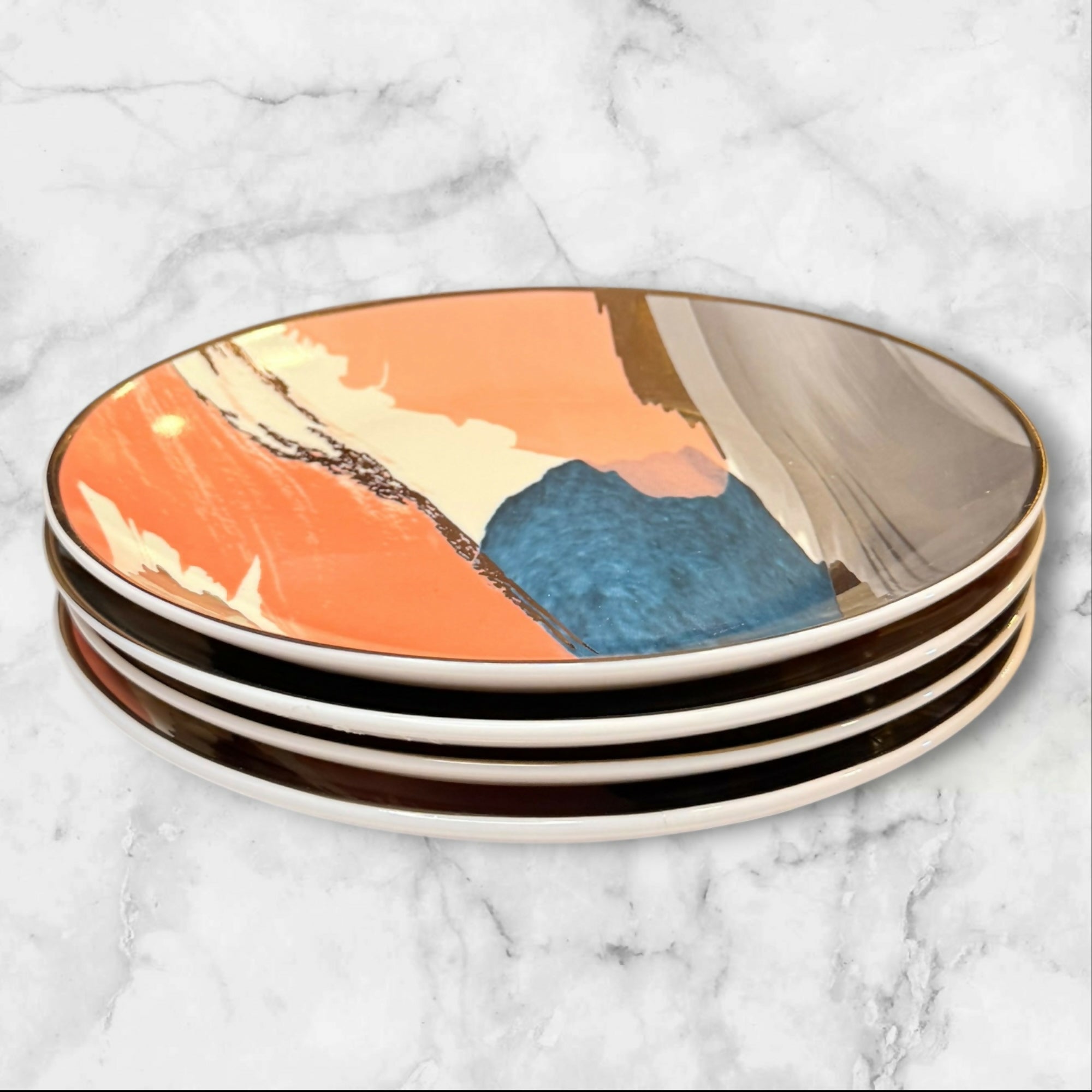 West Elm Brushstroke Abstract Salad Plates | Set of 4 | Excellent Condition