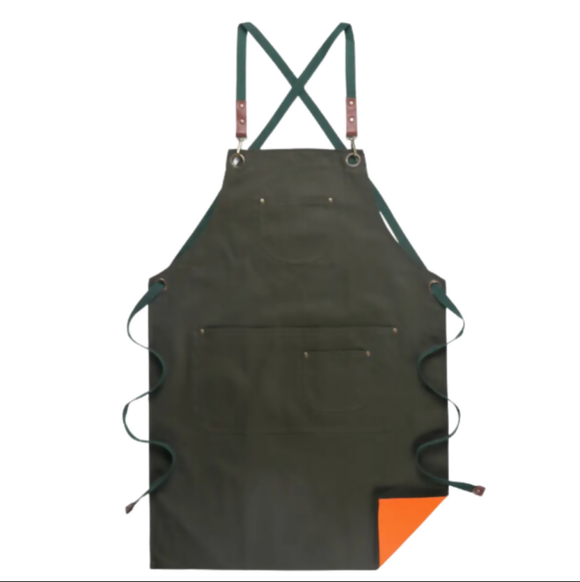 Anypron Orange Green Cooking Apron for Men Women Chef Cafe Workwear
