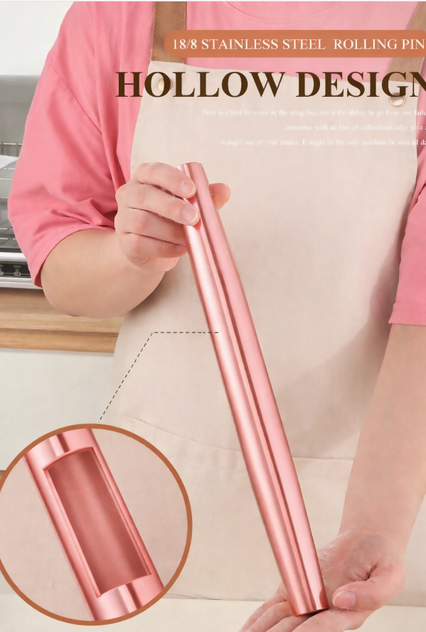 Anygleam Rose Gold Stainless Steel Rolling Pin – 1 Pc Professional Buffet & Restaurant Kitchenware