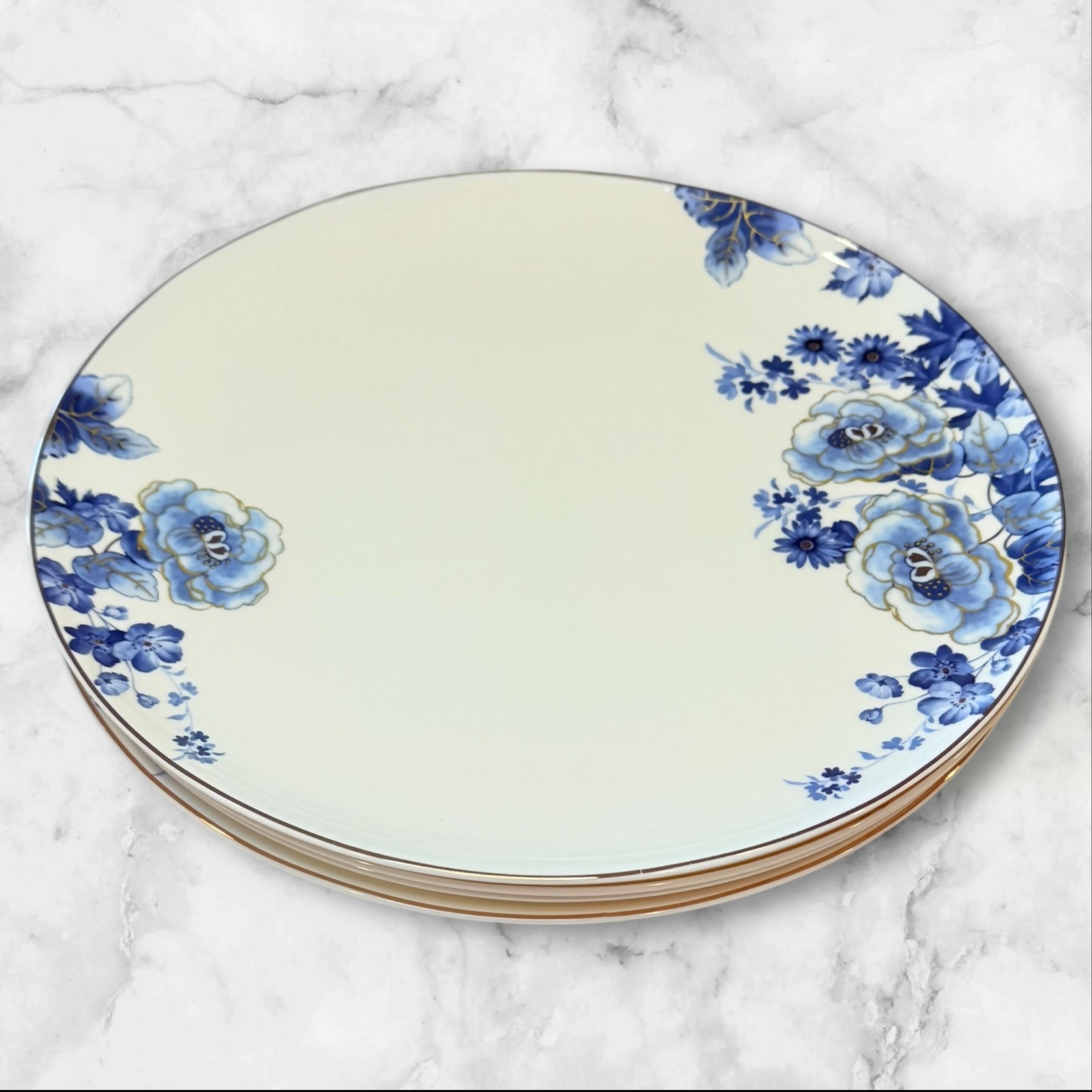 Vintage Blue Floral Porcelain Salad Plates | Set of 4 | Excellent
