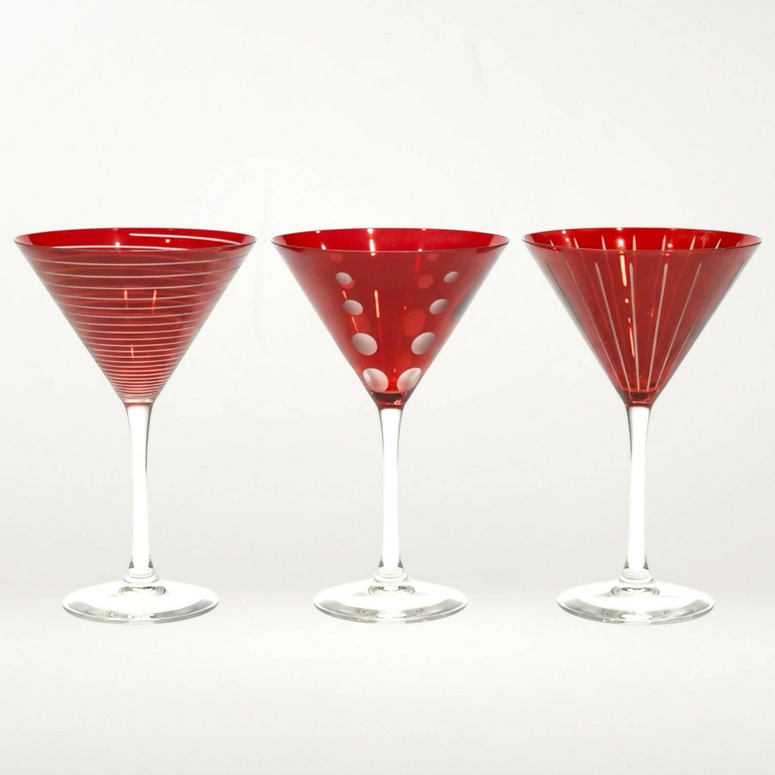 Mikasa Cheers Ruby Martini Glasses Mixed Patterns | Set of 3 | Good Condition