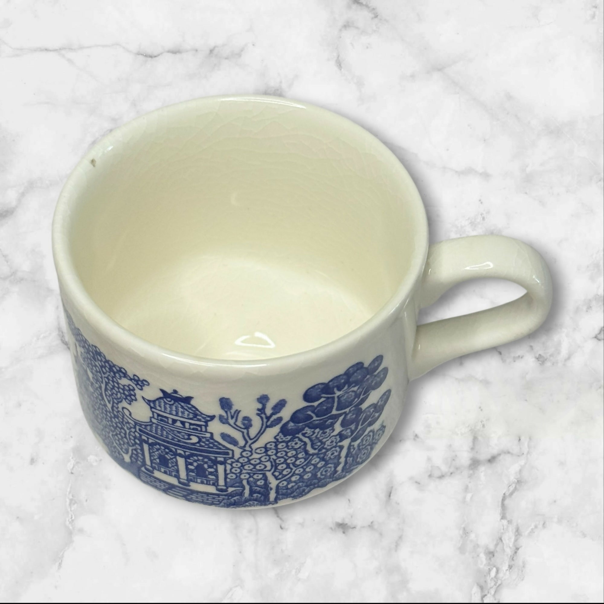 Churchill Willow Blue Georgian Shape Breakfast Cups | Set of 2 | Vintage
