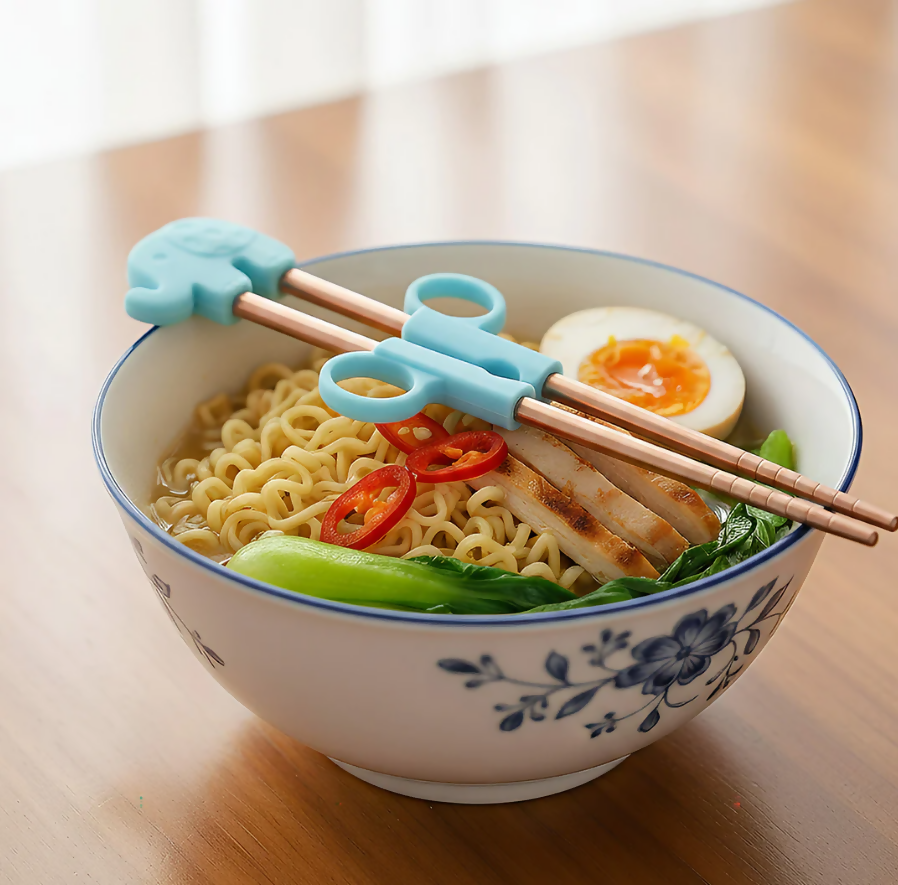 Anygleam Blue Red Rainbow Elephant Chopsticks – 1 Pair | Reusable Stainless Steel Cartoon Kids Utensils