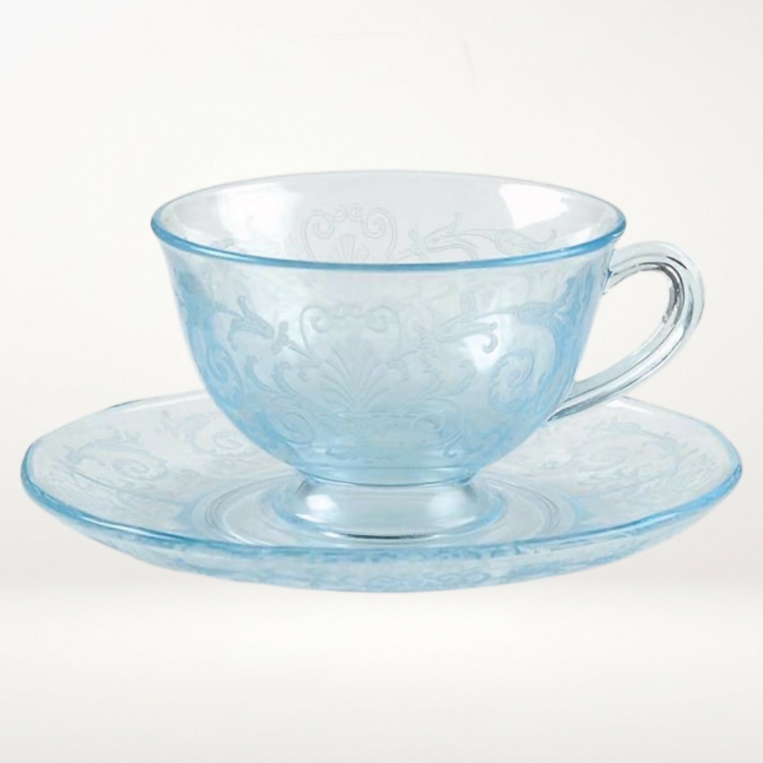 Fostoria Versailles Blue Footed Cup & Saucer Set | Set of 2 | Vintage | Great Condition