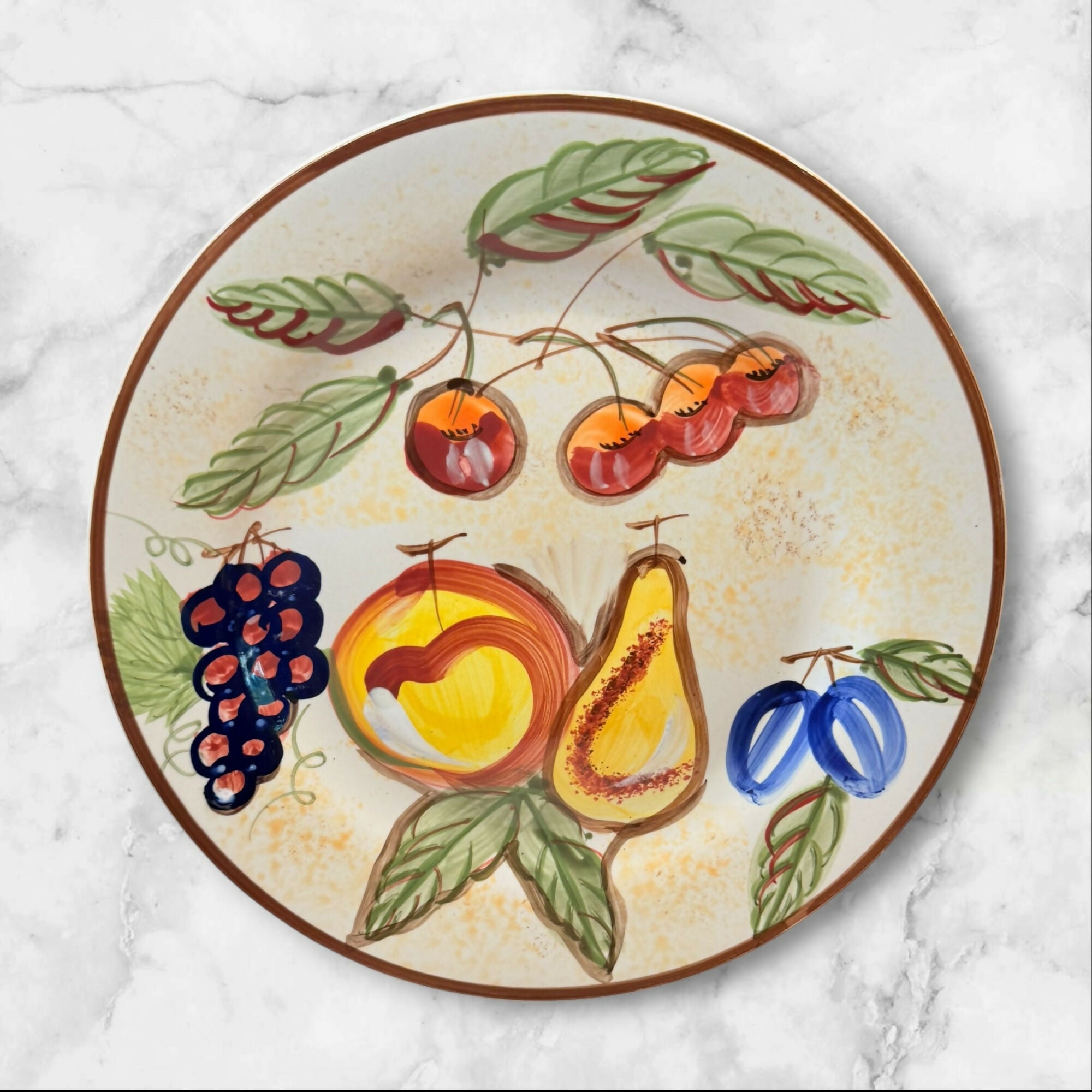 Vintage Handpainted Fruit Stoneware Dinner Plates Set of 4 | Excellent