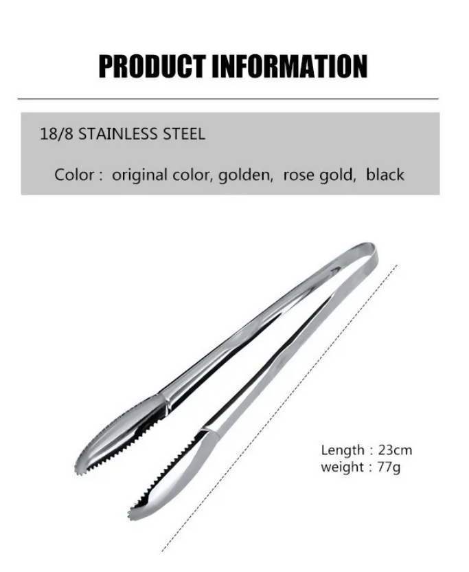 Anygleam Silver Stainless Steel Tong – 1pc Clip Tableware for Salad, BBQ & Grill Party Accessory