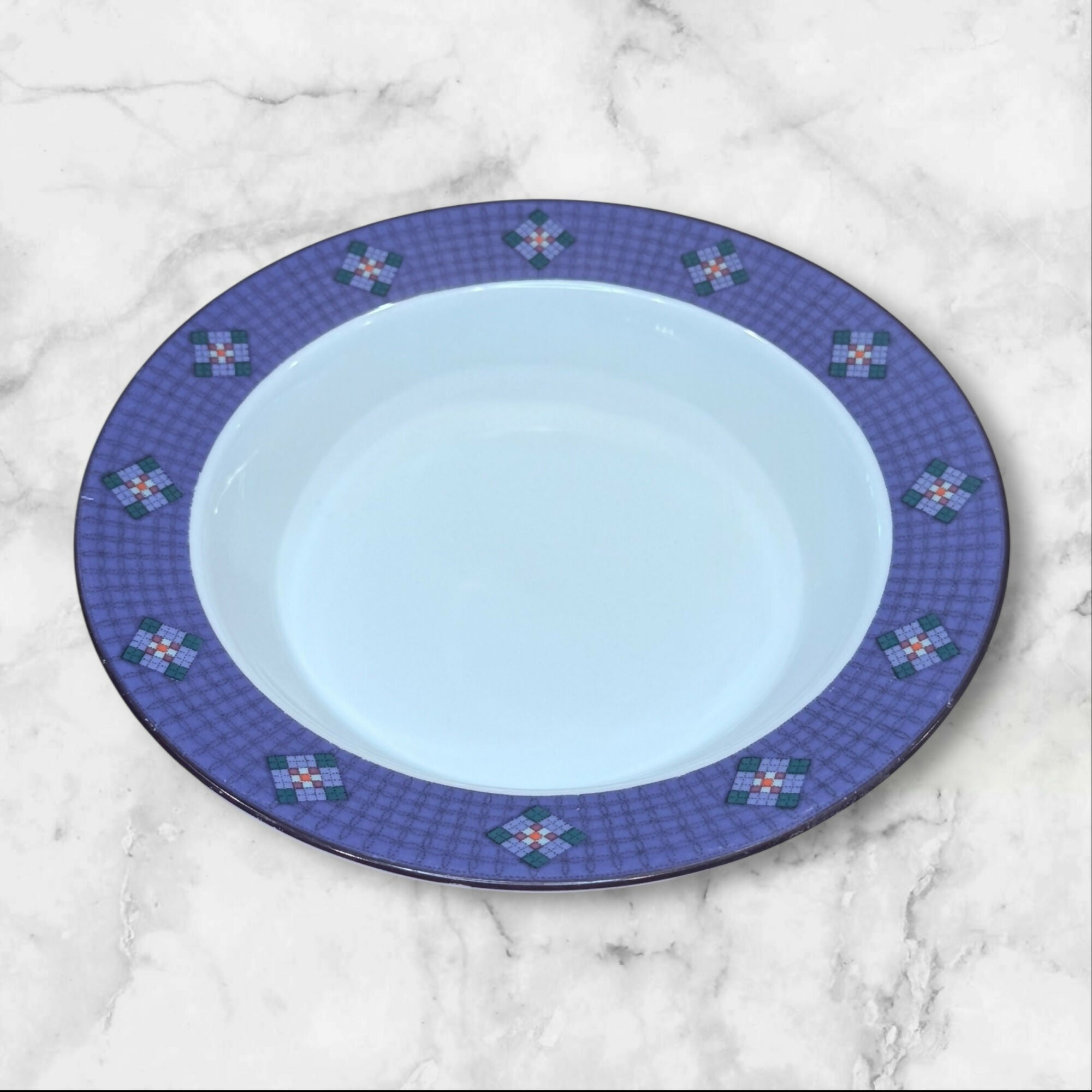 Dansk Nine Patch Rim Soup Bowls Blue White | Set of 4 | Great Condition