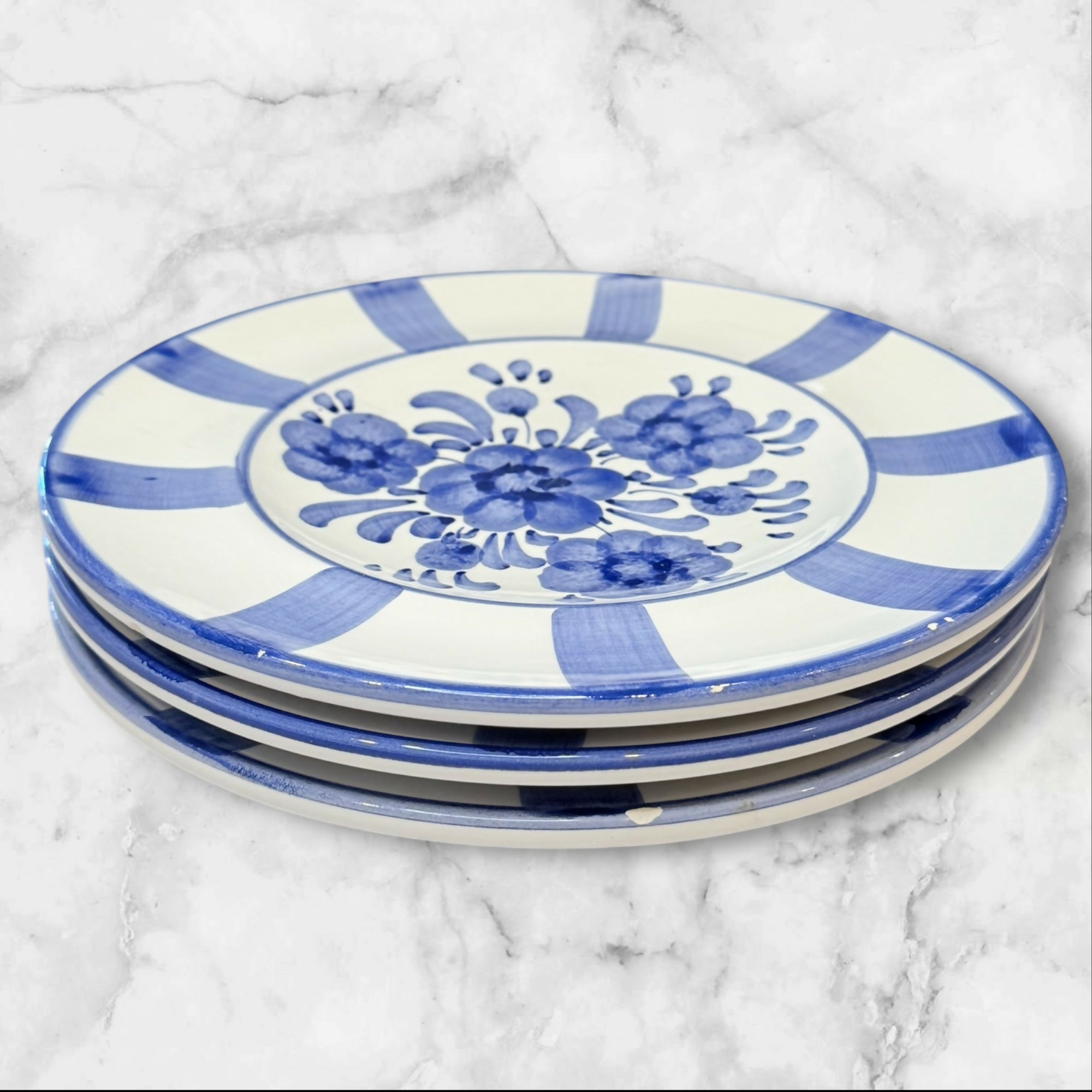 Pizzato Blue Floral Dinner Plates 8.5 Inch | Set of 3 | Used