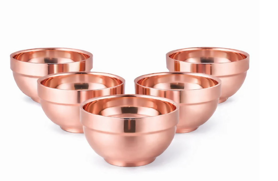 Anygleam Rose Gold Rice Bowls – 5Pcs Small Stainless Steel, Single-Layer Anti-Scalding Cooking Utensils