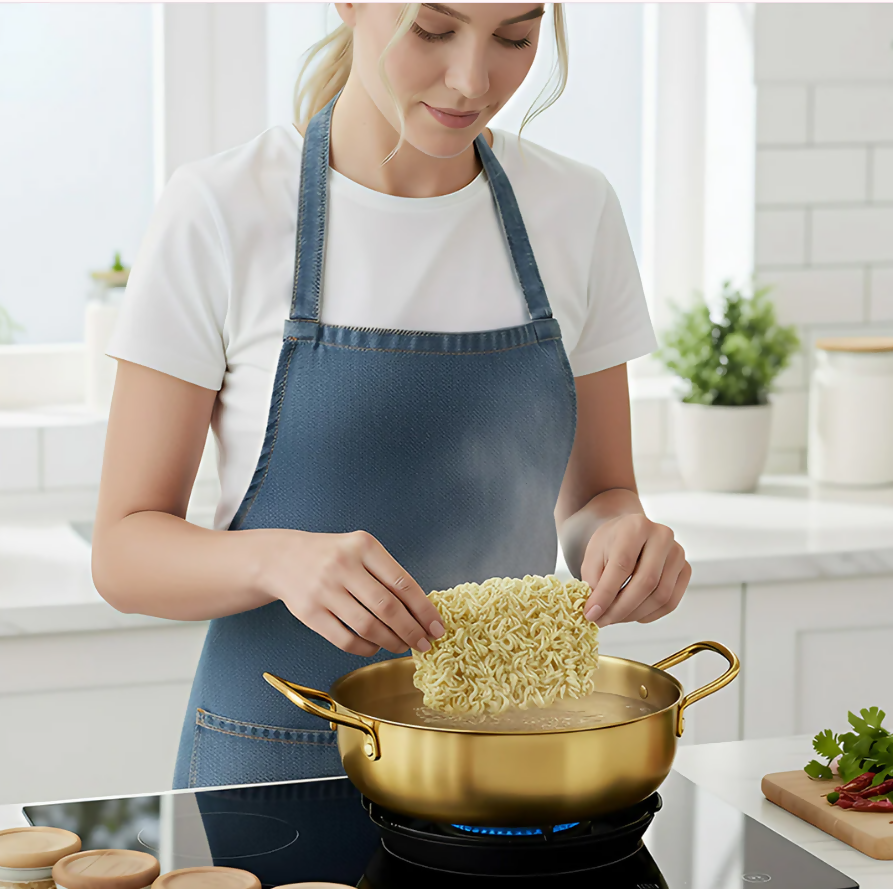 Anygleam Stock Pot Gold-L Stainless Steel HotPot Without Lid Single-Layer Cooking Soup Noodle Sea Food Home Kitchen Restaurant Tools