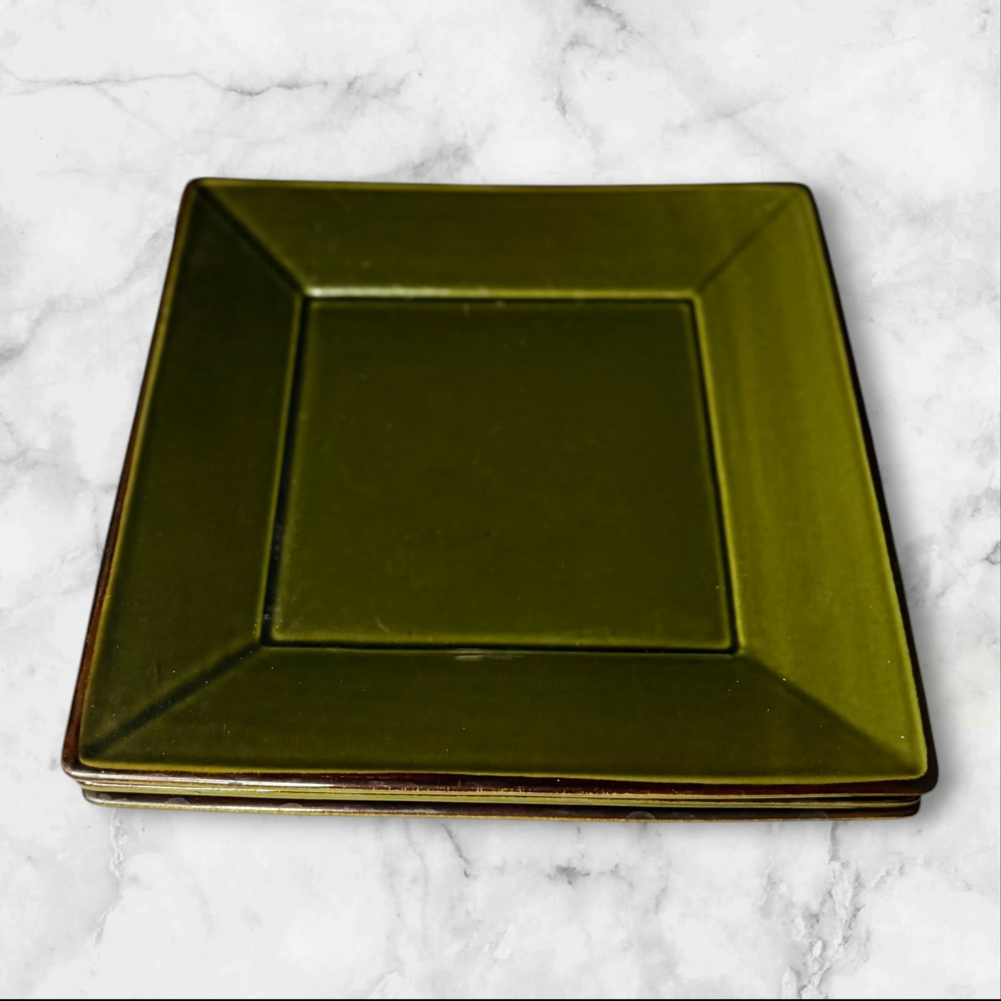 Pottery Barn Asian Square Green Dinner Salad Plates Set of 7 Excellent