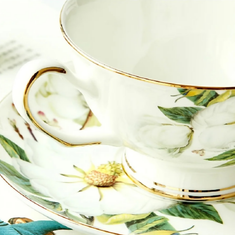 Anygleam Tea Cup Set White Ceramic With Saucer 5.7oz Drinkware