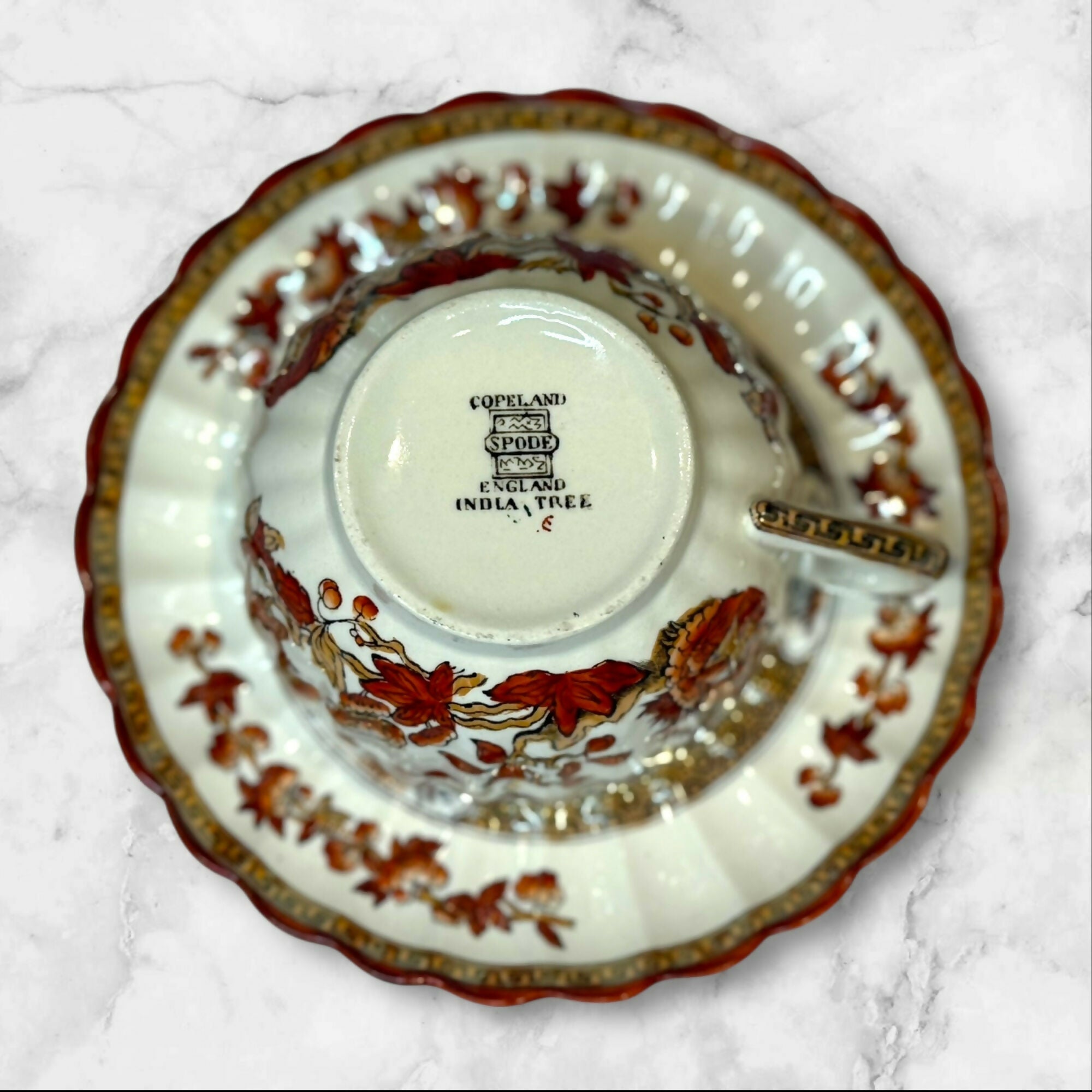 Spode Copeland India Tree Footed Cup & Saucer Sets | Set of 4 | Excellent Condition
