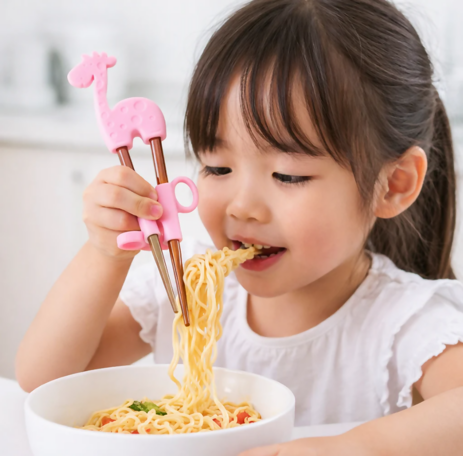 Anygleam Rainbow Red Giraffe Chopsticks – 1 Pair | Reusable Stainless Steel Cartoon Kids Utensils