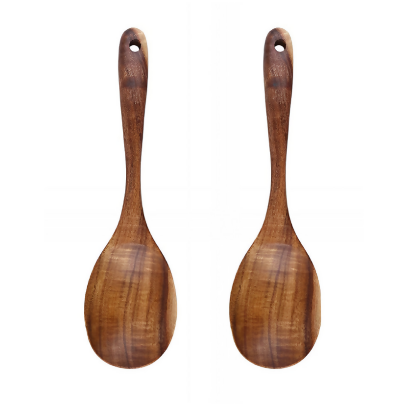 Anygleam Brown 2pcs Wooden Spoon Ladle Kitchen Tableware