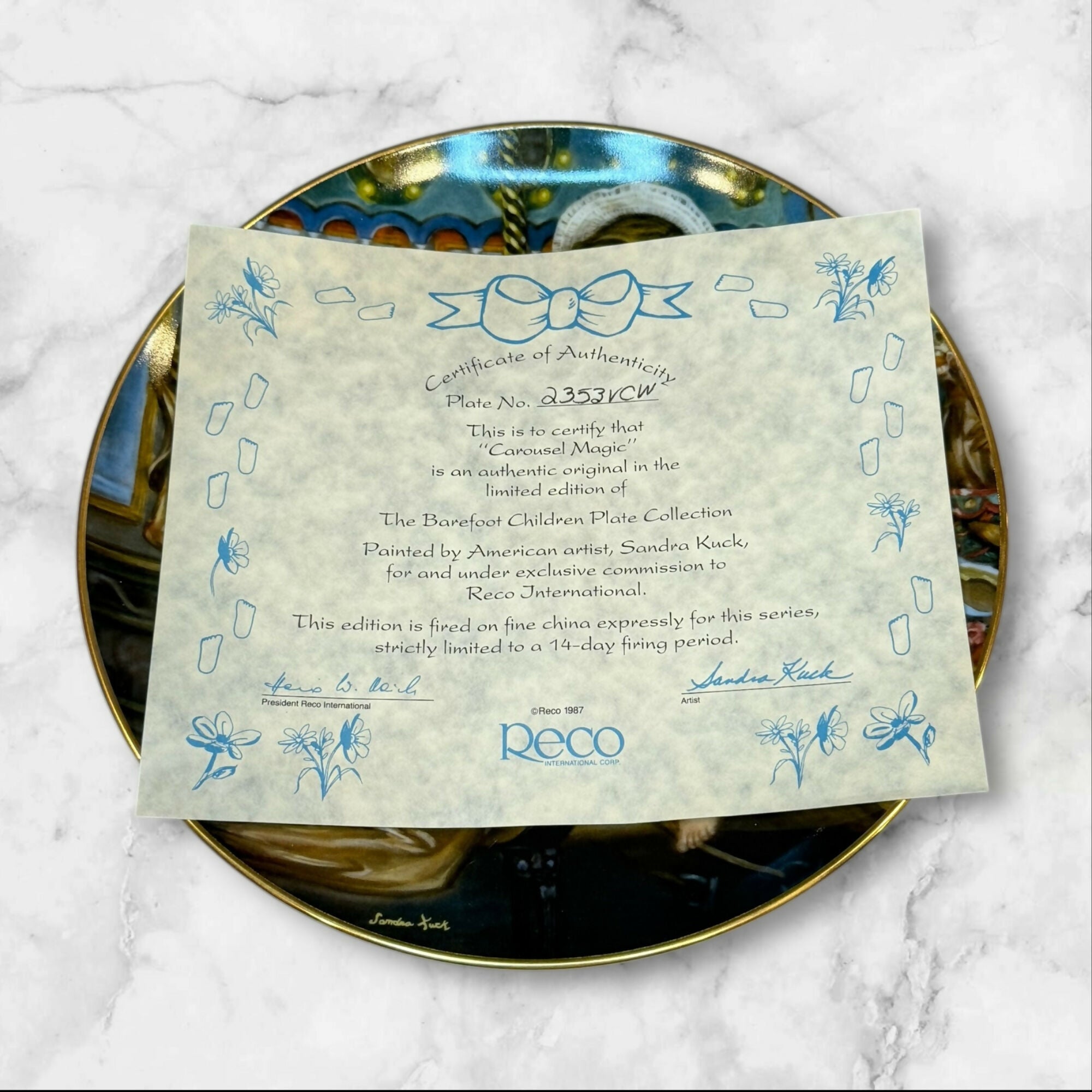Reco Carousel Magic Collector Plate | Sandra Kuck 1987 | Barefoot Children | Exc